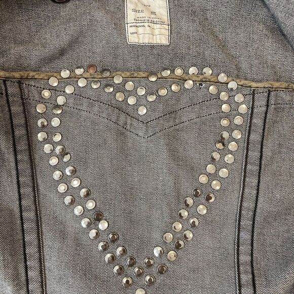 Vintage Free People Heart Studded Charcoal/Black Denim Jacket - Picture 8 of 11